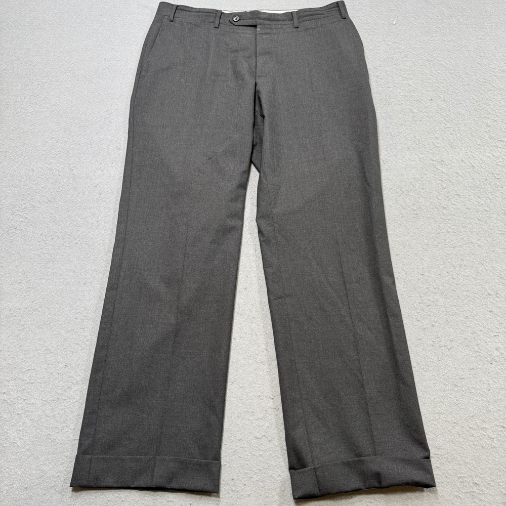 Canali Dress Pants Men's 34 Charcoal Gray Pure Wool Flat Front Tailored Italy